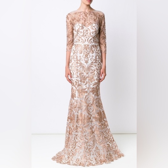 Marchesa Notte Rose Gold Embroidered Gown sz 12 - Picture 1 of 6